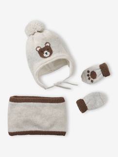 -Ensemble Bonnet Péruvien Jacquard Ours Snood et Moufles