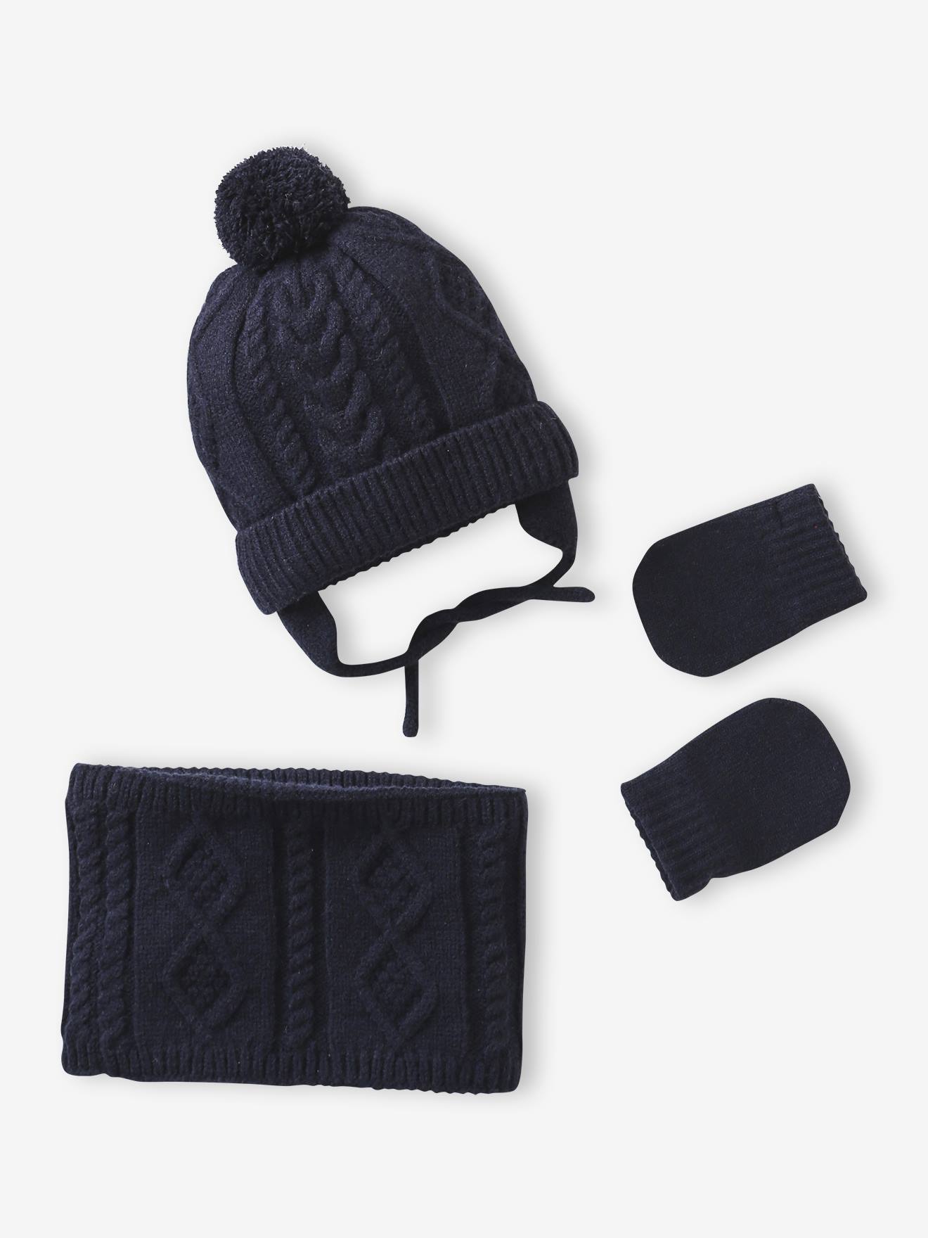 Vertbaudet Babyset Muts Snood Wanten Baby Jongen Inktblauw