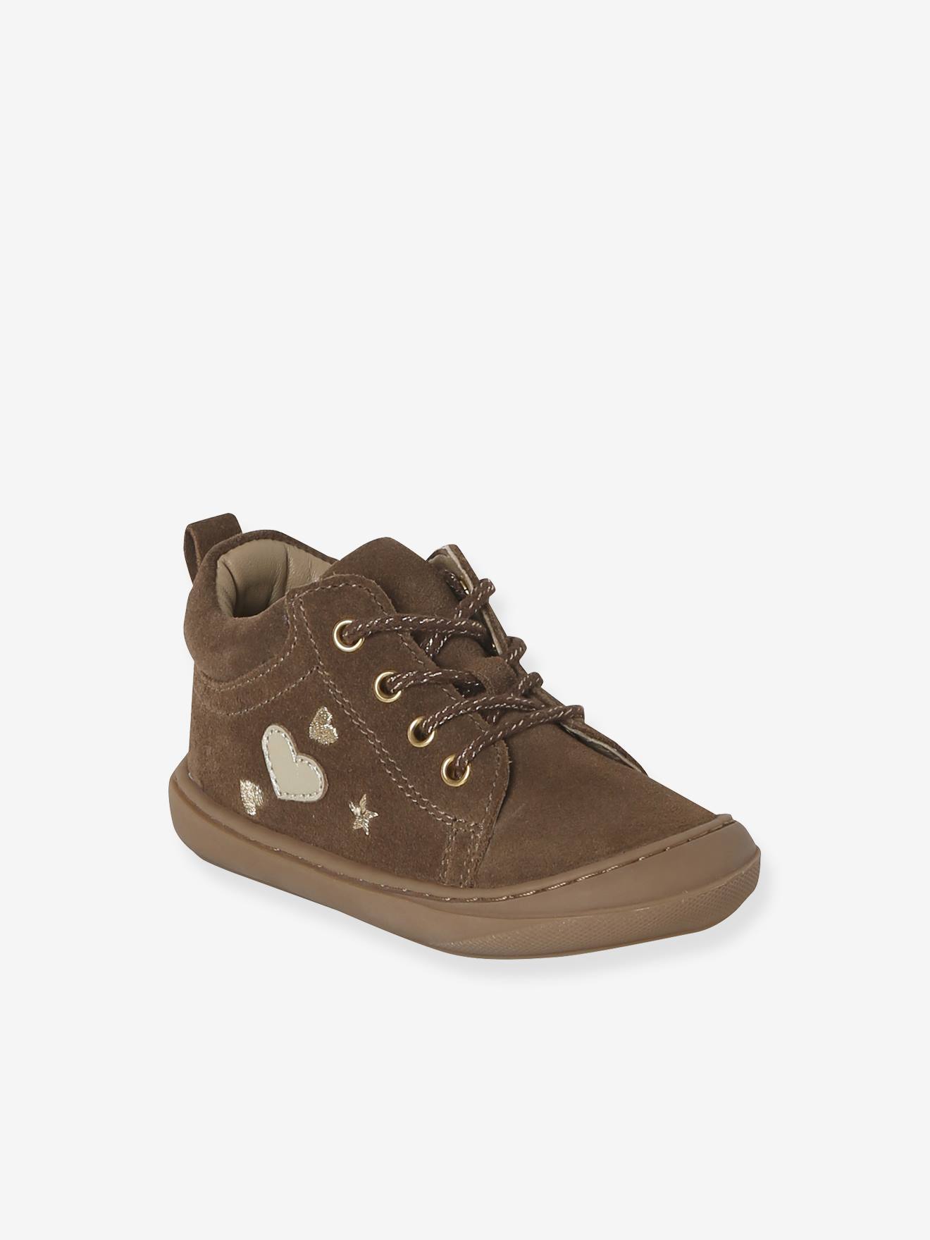 Baby eerste stapjes, veterschoenen van soepel leer bruin