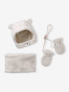 Baby-Babyset muts, snood en wanten baby in sherpa