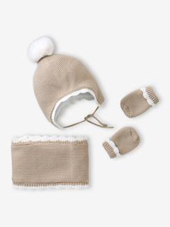 -Ensemble festonné bonnet, snood et moufles bébé