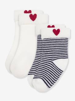 Baby-Sokken, kousen-Set van 2 paar baby sokken van geborduurd katoen PETIT BATEAU