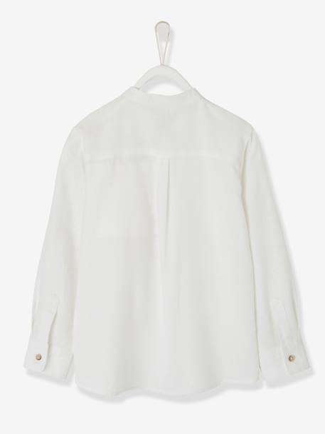Chemise col Mao en coton/lin garçon manches retroussables BLANC+bleu ciel+Bleu moyen+vert - vertbaudet enfant 