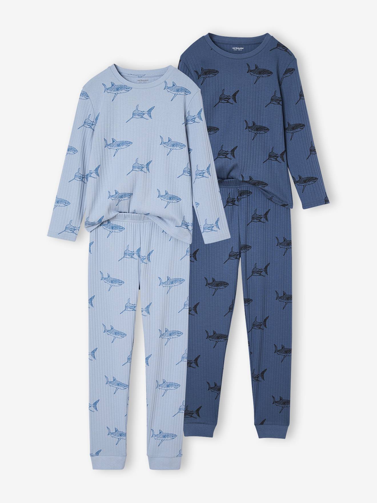 Vertbaudet Set Van 2 Jongenspyjama's Haai Marineblauw