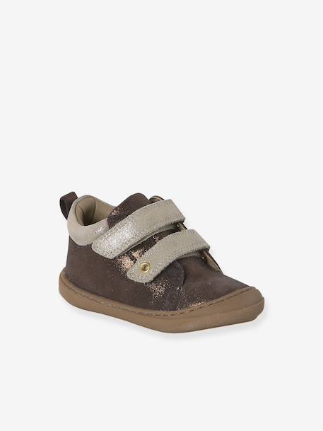 Zachte lederen baby-slofjes voor de eerste stapjes beige, bedrukt+blauw, bedrukt+brons+goud+goudgeel+groen, bedrukt+oudroze+roze (poederkleur)+roze, bedrukt+rozen+turquoiseblauw+veel roze+zachtpaars - vertbaudet enfant 