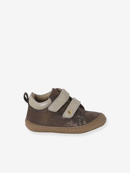 Zachte lederen baby-slofjes voor de eerste stapjes beige, bedrukt+blauw, bedrukt+brons+goud+goudgeel+groen, bedrukt+oudroze+roze (poederkleur)+roze, bedrukt+rozen+turquoiseblauw+veel roze+zachtpaars - vertbaudet enfant 