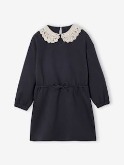 Meisje-Meisjesjurk van sweaterstof met macramé kraag