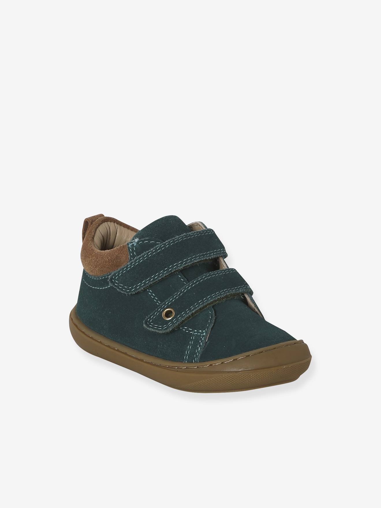 Babyslofjes van zacht leer met antislip groen