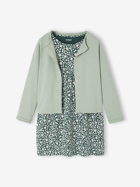 Fille-Ensemble fille cardigan et robe imprimée fleurs