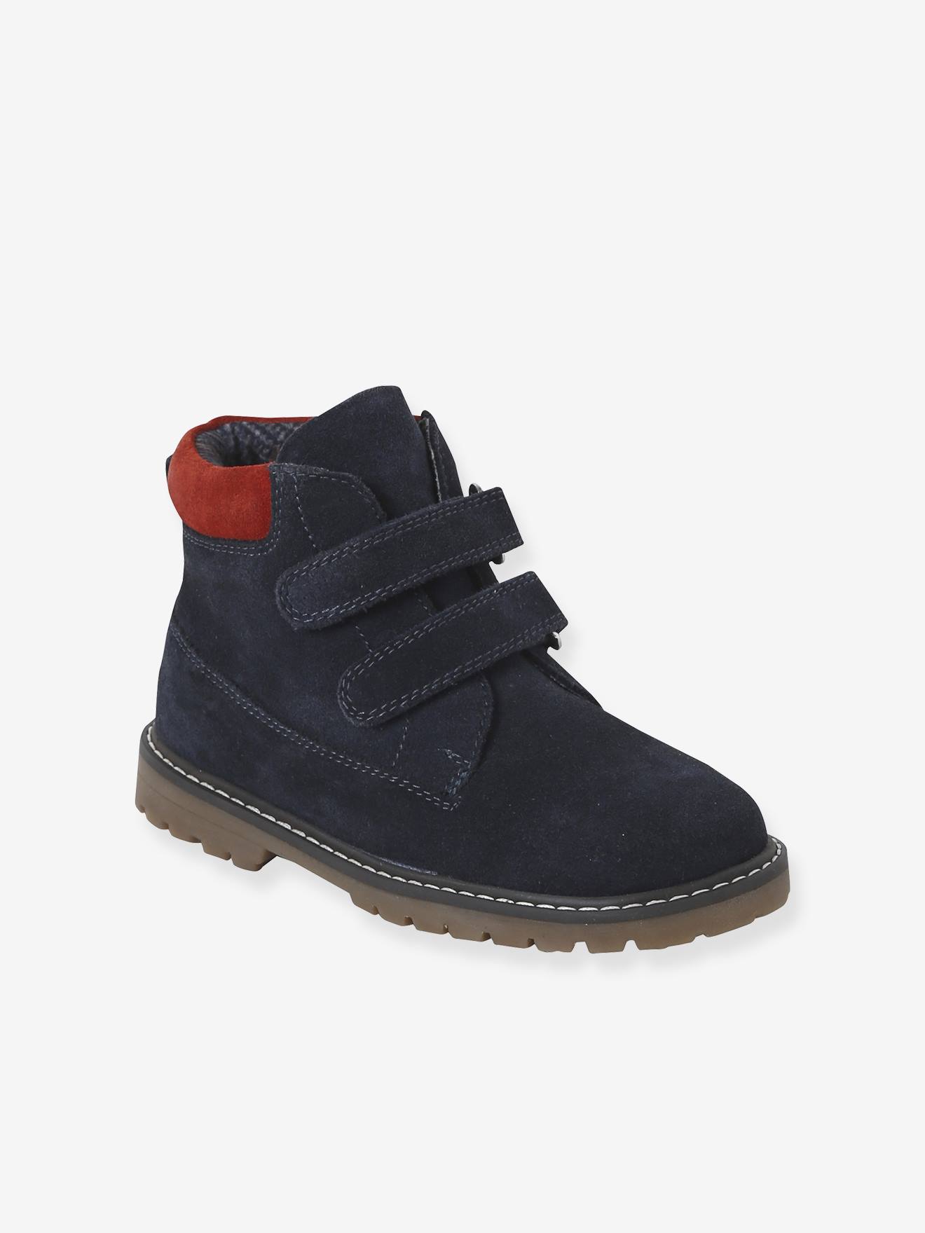 Boots voor jongens, collectie voor de kleuterschool, leer met klittenband marineblauw