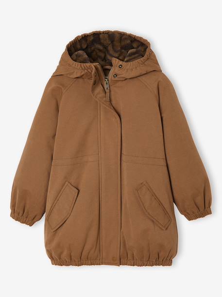 Parka fille à capuche doublée imitation fourrure bois de rose+camel+marine+noir+prune+vert foncé - vertbaudet enfant 