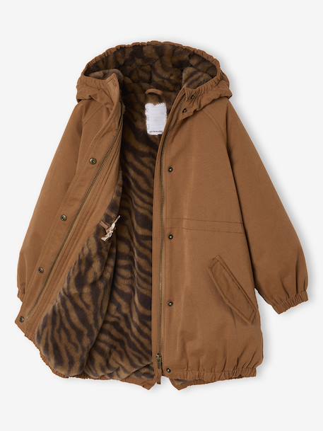 Parka fille à capuche doublée imitation fourrure bois de rose+camel+marine+noir+prune+vert foncé - vertbaudet enfant 