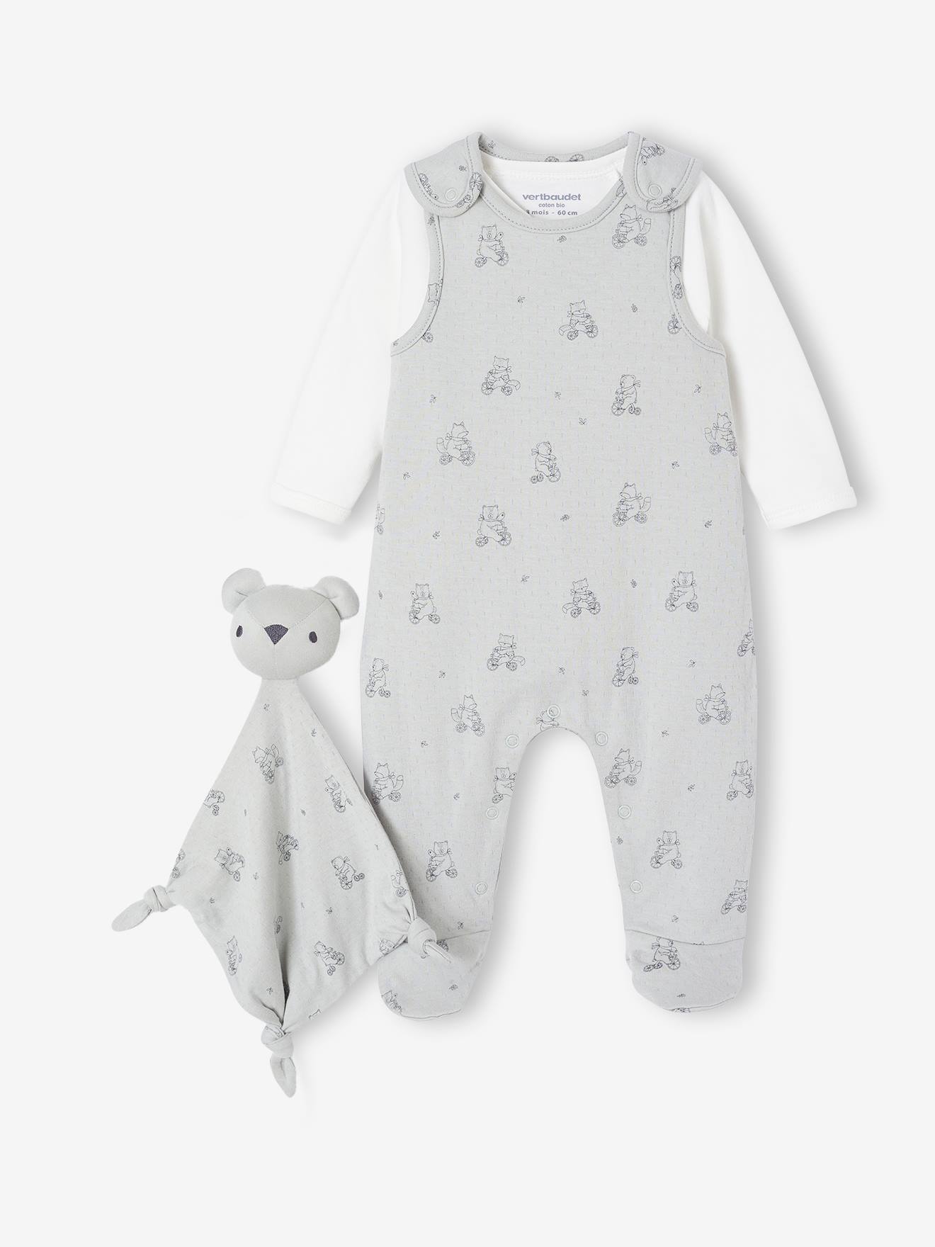 Vertbaudet 3-delige Babyset Met Babypakje + Body + Knuffels Blauwgroen