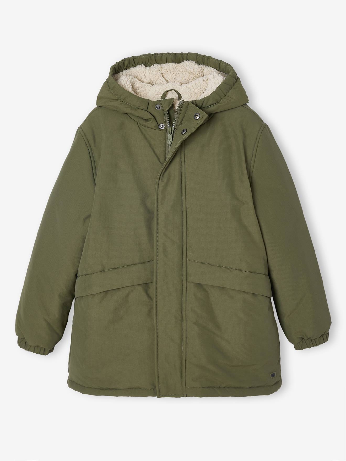 Vertbaudet Parka Met Capuchon En Sherpavoering Voor Jongens Kaki