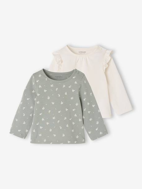 Lot de 2 T-shirts bébé Basics manches longues noisette+vert sauge - vertbaudet enfant 