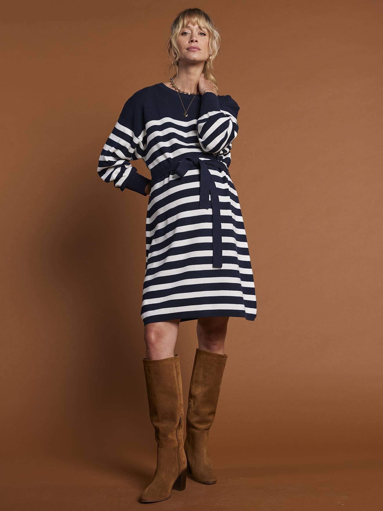 Gestreepte Jurk In Zwangerschaps Sweater Envie De Fraise Marineblauw