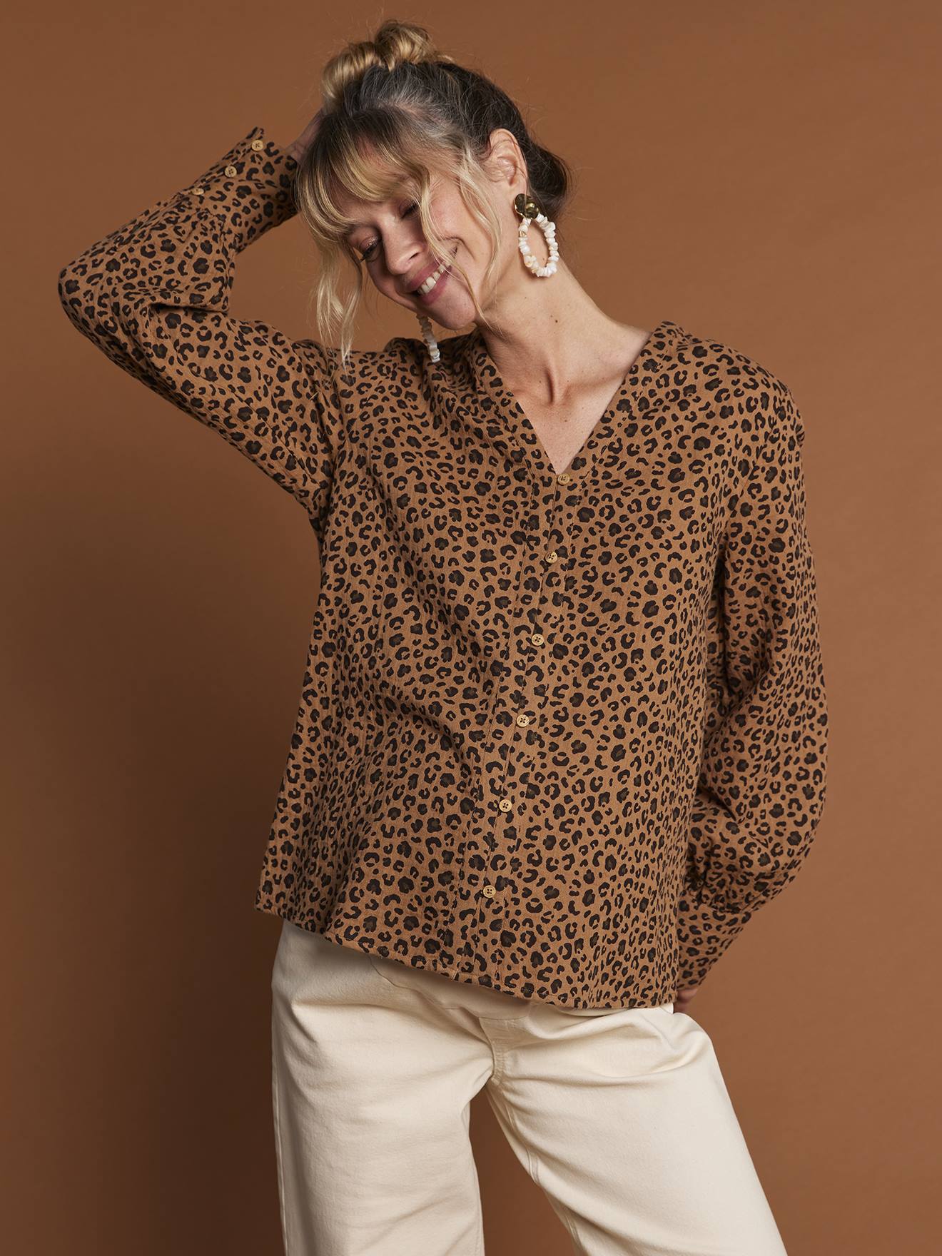Blouse Met Luipaardprint In Katoenen Gaas Voor Zwangerschap En Borstvoeding Envie De Fraise Ecru