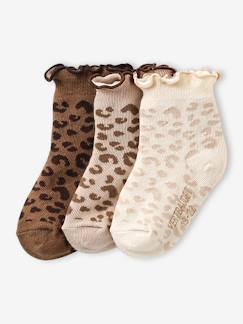 Baby-Sokken, kousen-Set van 3 paar sokken voor babymeisjes met luipaardmotieven