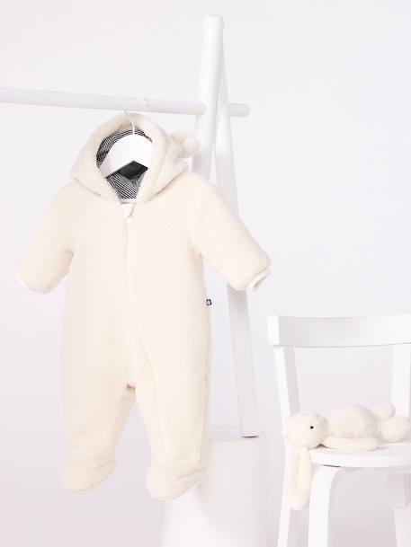 Combipilote bébé en sherpa avec oreilles et doublée milleraies  - vertbaudet enfant