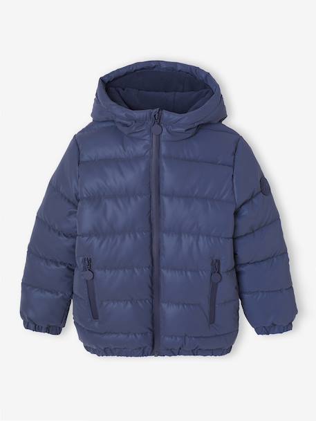 Fleecegevoerde jongensjas met capuchon, reflecterend effect en vulling van gerecyclede vezels Grijs+marineblauw - vertbaudet enfant 