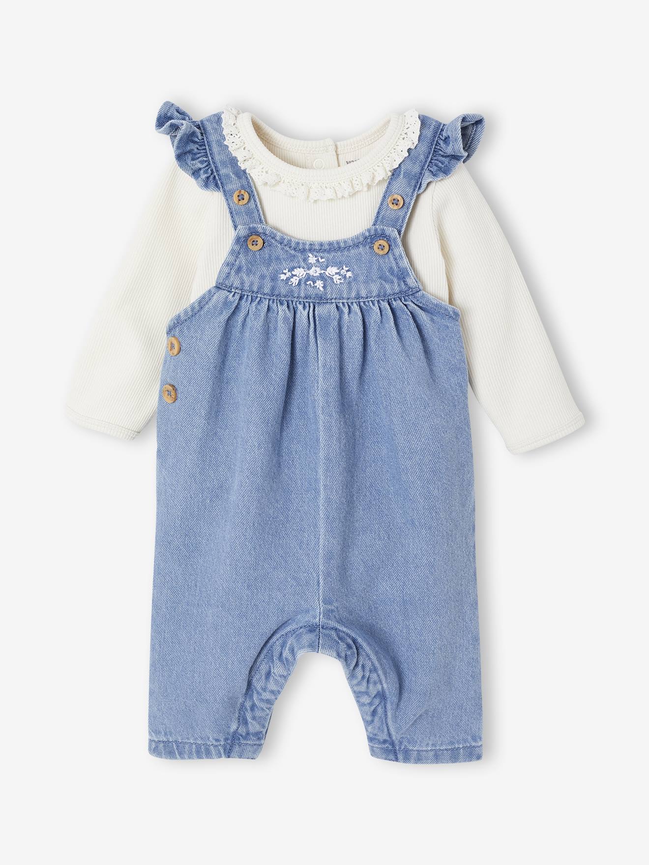 Vertbaudet 2-delige Babyset Met Salopet Van Denim + Body Stone