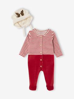 Bébé-Pyjama, surpyjama-Pyjama noël et bonnet bébé en velours ENVIE DE FRAISE personnalisable 