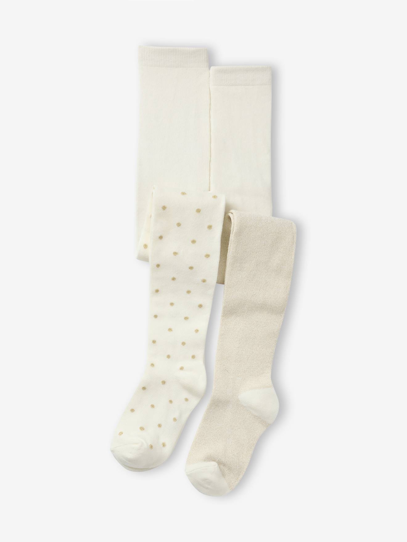 Vertbaudet Set Van 2 Paar Iriserende Panty's Voor Meisjes Ecru