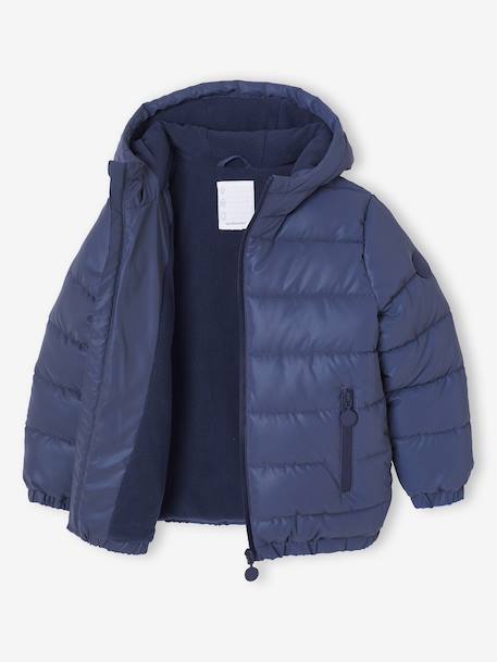 Fleecegevoerde jongensjas met capuchon, reflecterend effect en vulling van gerecyclede vezels Grijs+marineblauw - vertbaudet enfant 