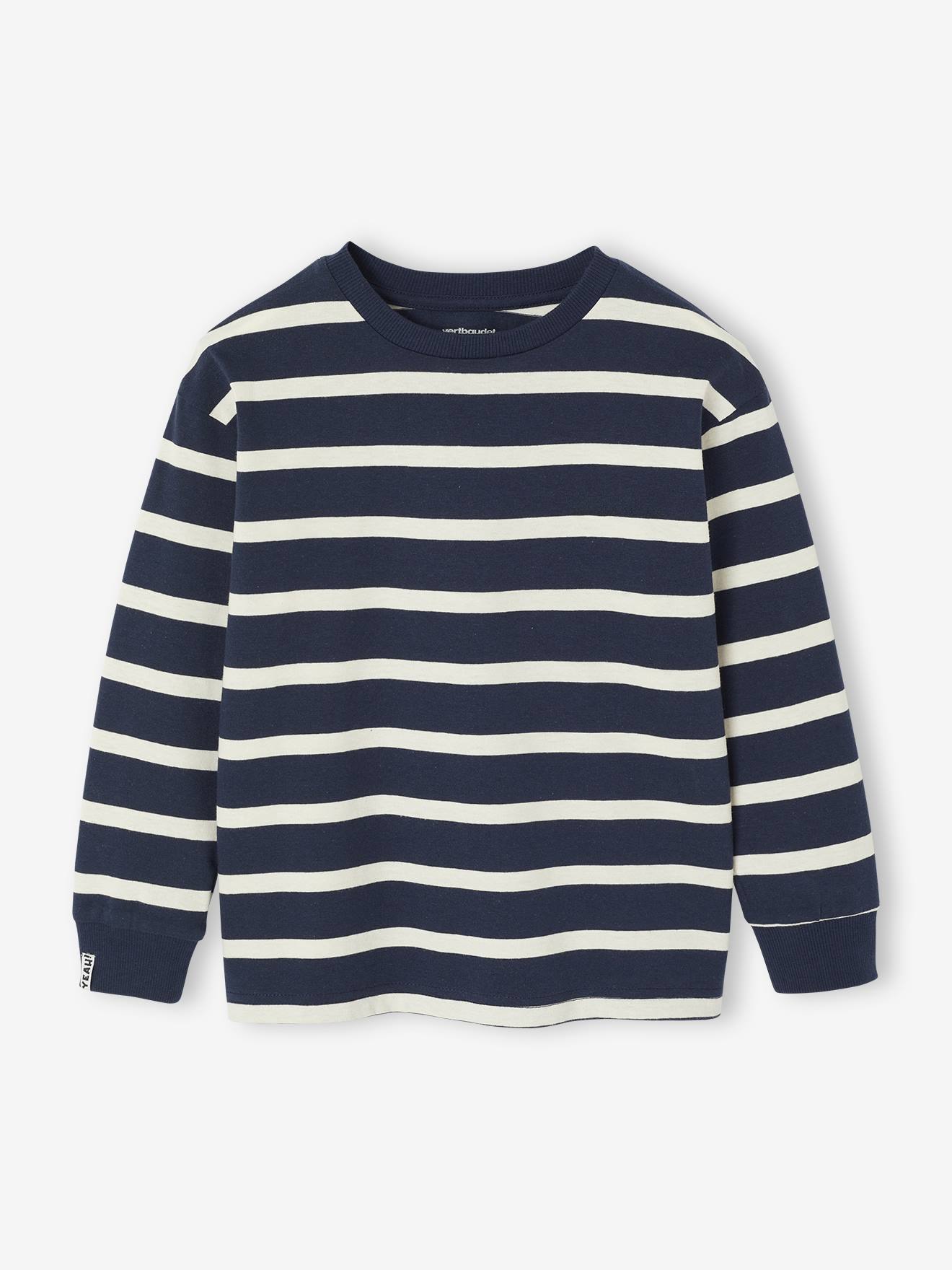 Vertbaudet Gestreept T-shirt Met Lange Mouwen Voor Jongens Nachtblauw