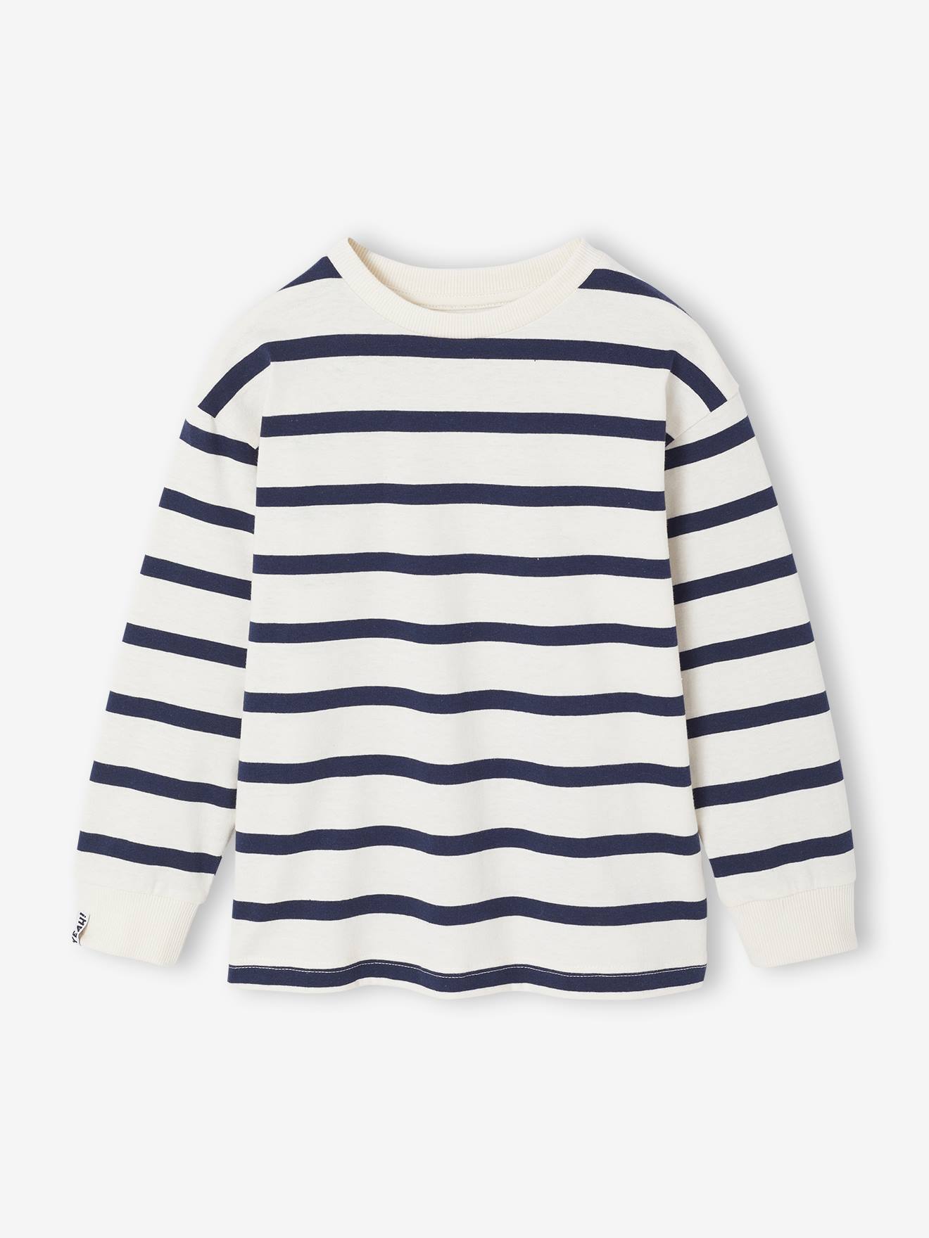 Vertbaudet Gestreept T-shirt Met Lange Mouwen Voor Jongens Ecru