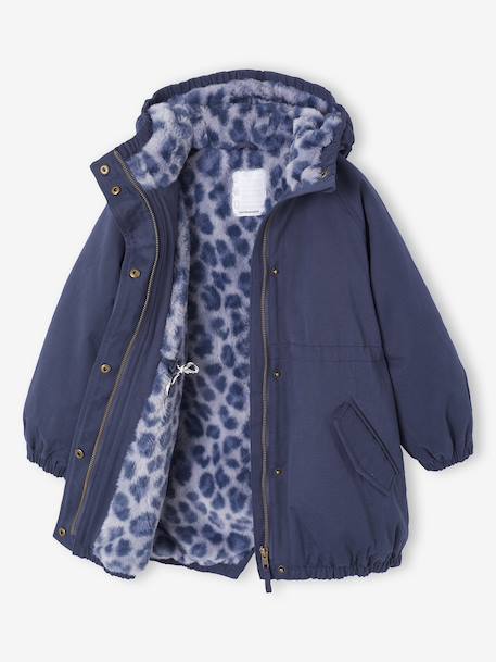 Parka fille à capuche doublée imitation fourrure bois de rose+camel+marine+noir+prune+vert foncé - vertbaudet enfant 