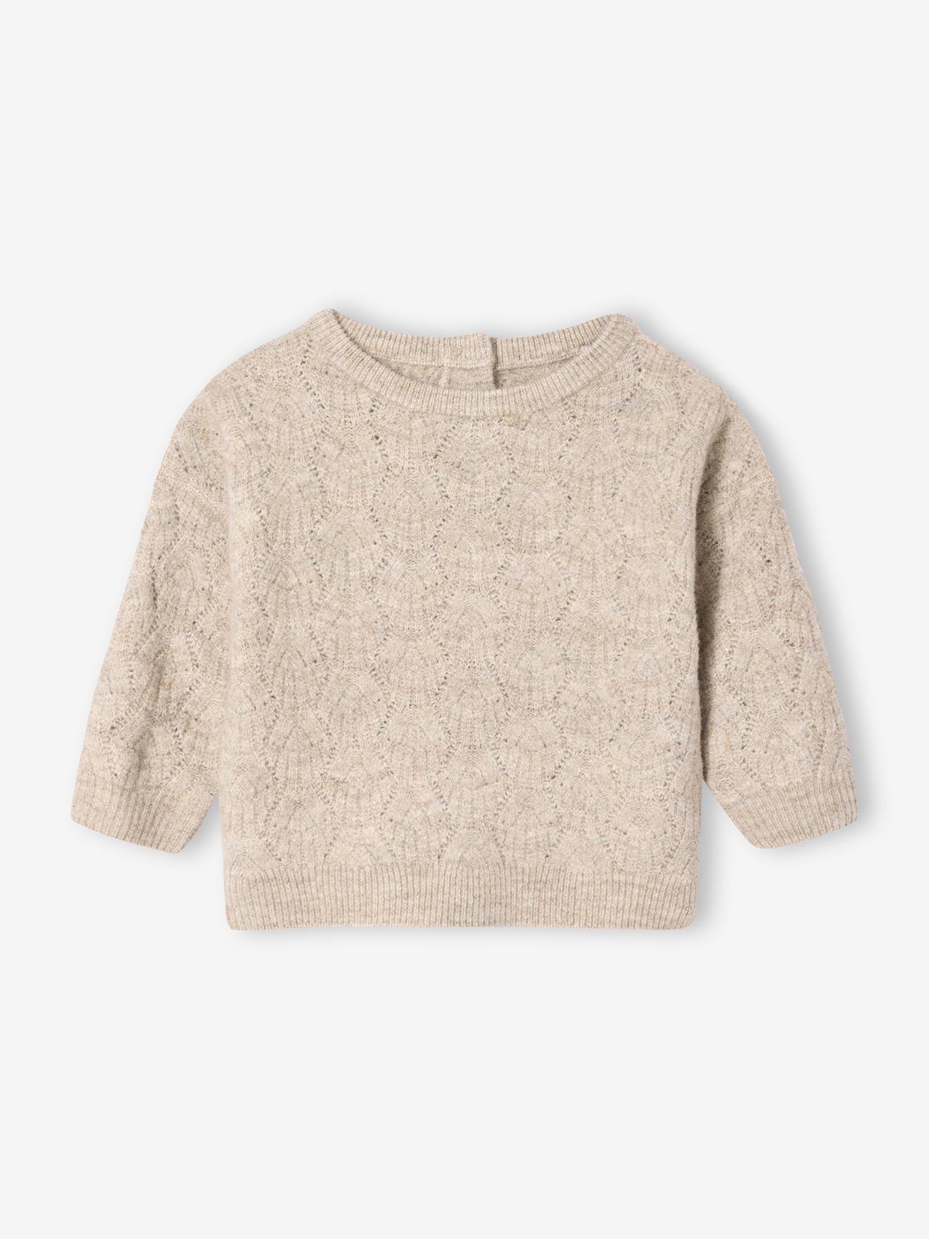 Vertbaudet Baby Trui Van Fantasie Breisel Met Ajour Gemêleerd Beige