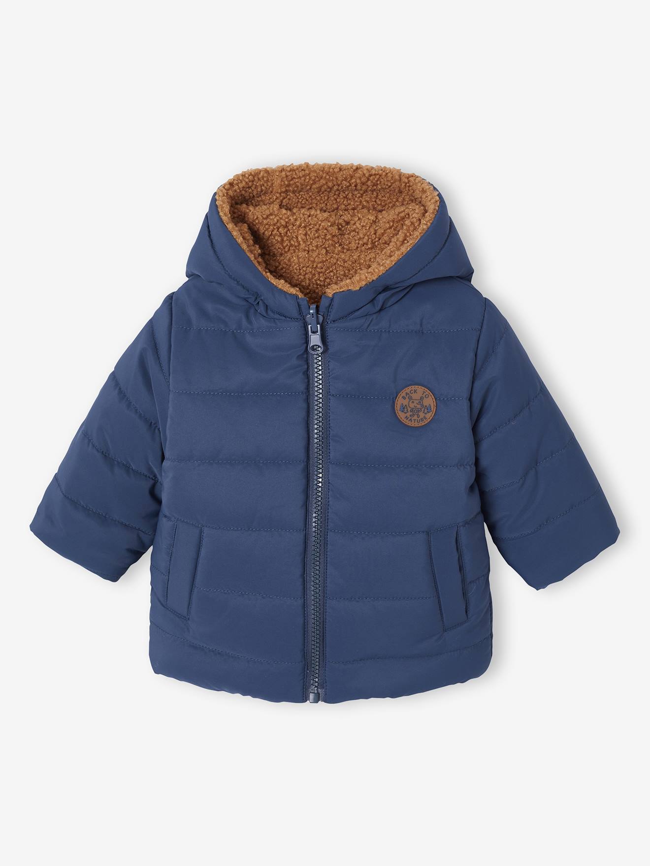 Vertbaudet Omkeerbaar Donsjack Met Capuchon Voor Baby Marineblauw
