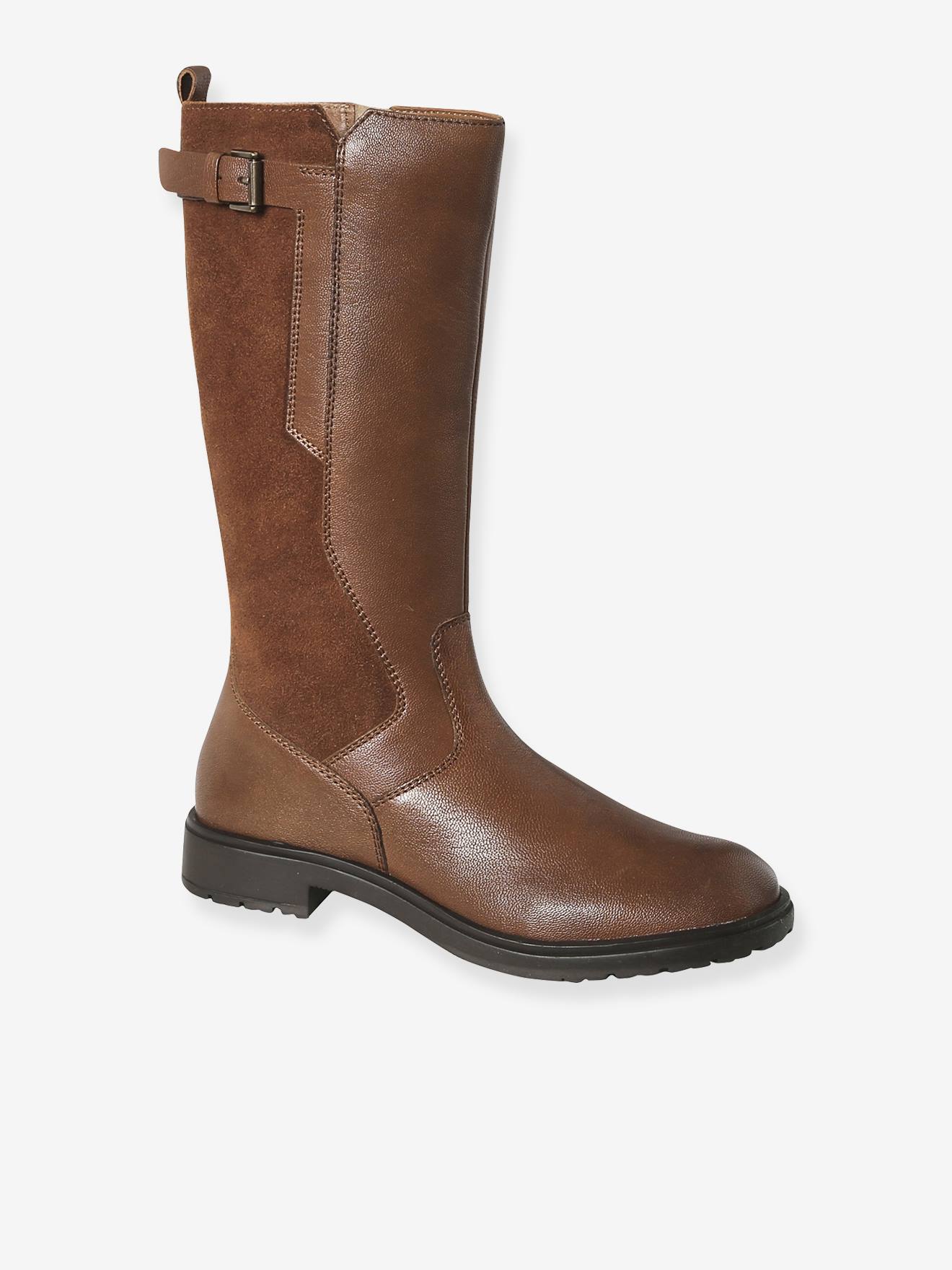 Vertbaudet Leren Rijlaarzen Met Rits Voor Meisjes, Kleuterschoolcollectie Bruin
