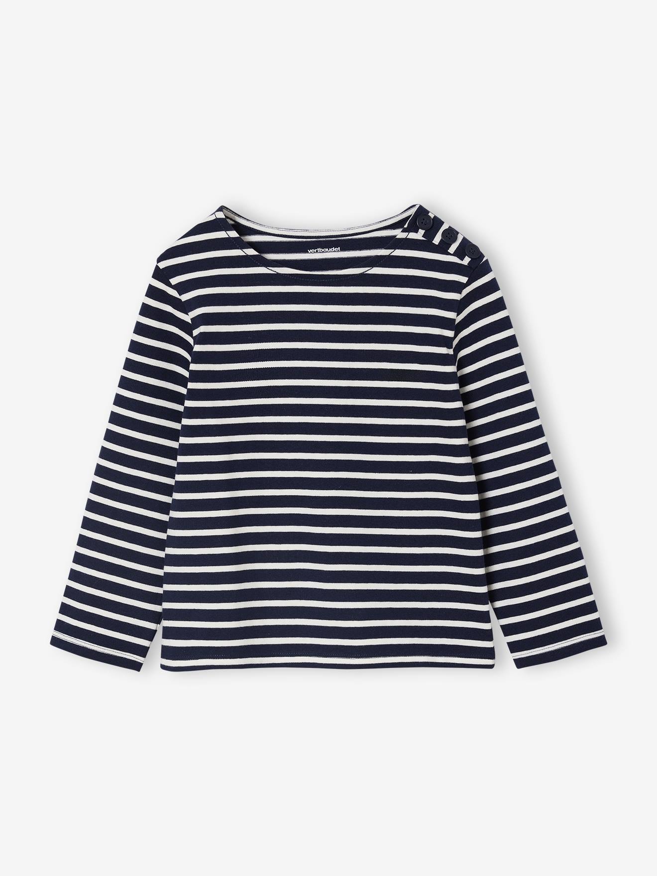Vertbaudet Gestreept Meisjesshirt Lange Mouwen Marineblauw