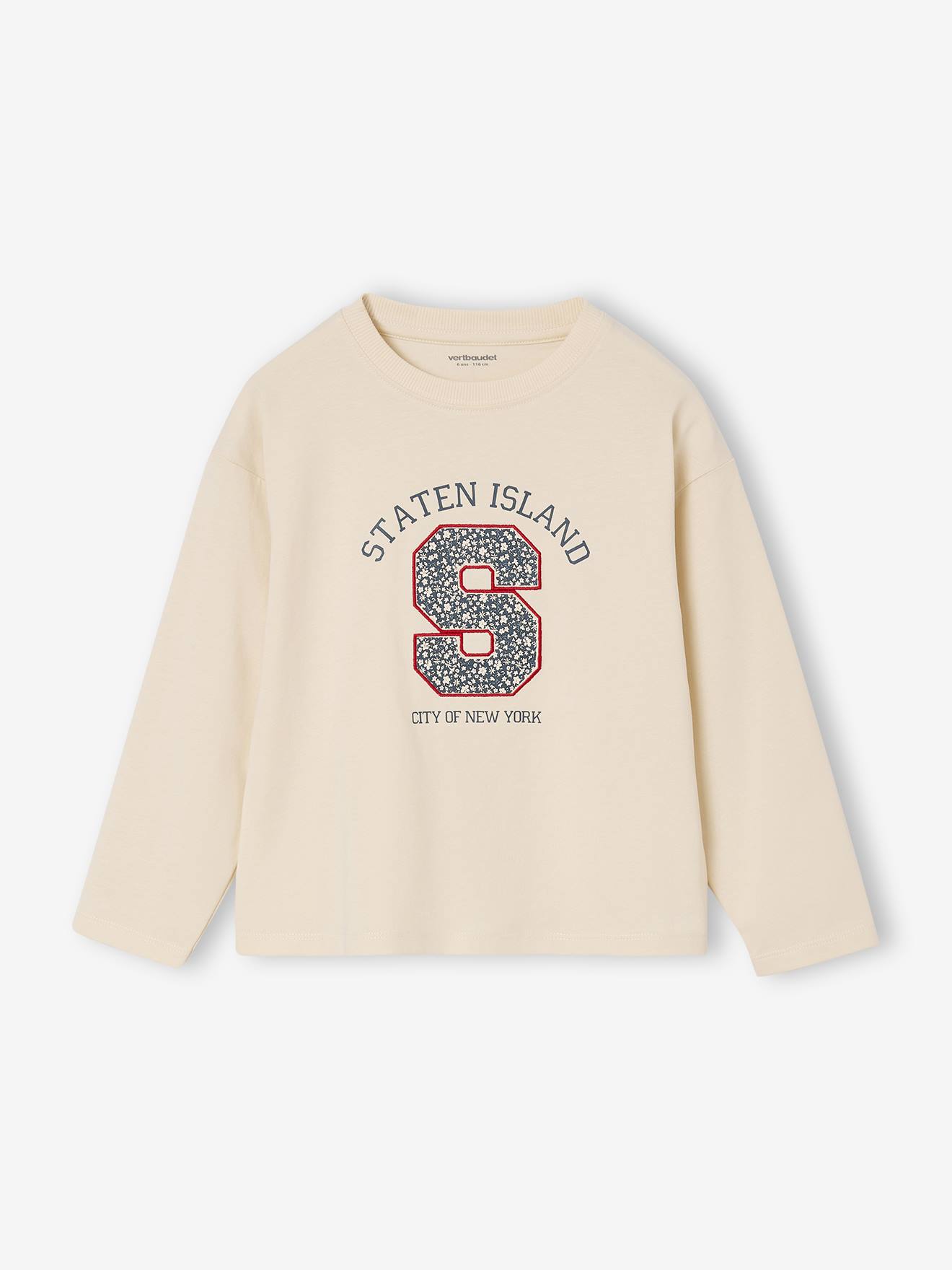 Vertbaudet T-shirt Met Lange Mouwen En Letters Voor Meisjes Ecru