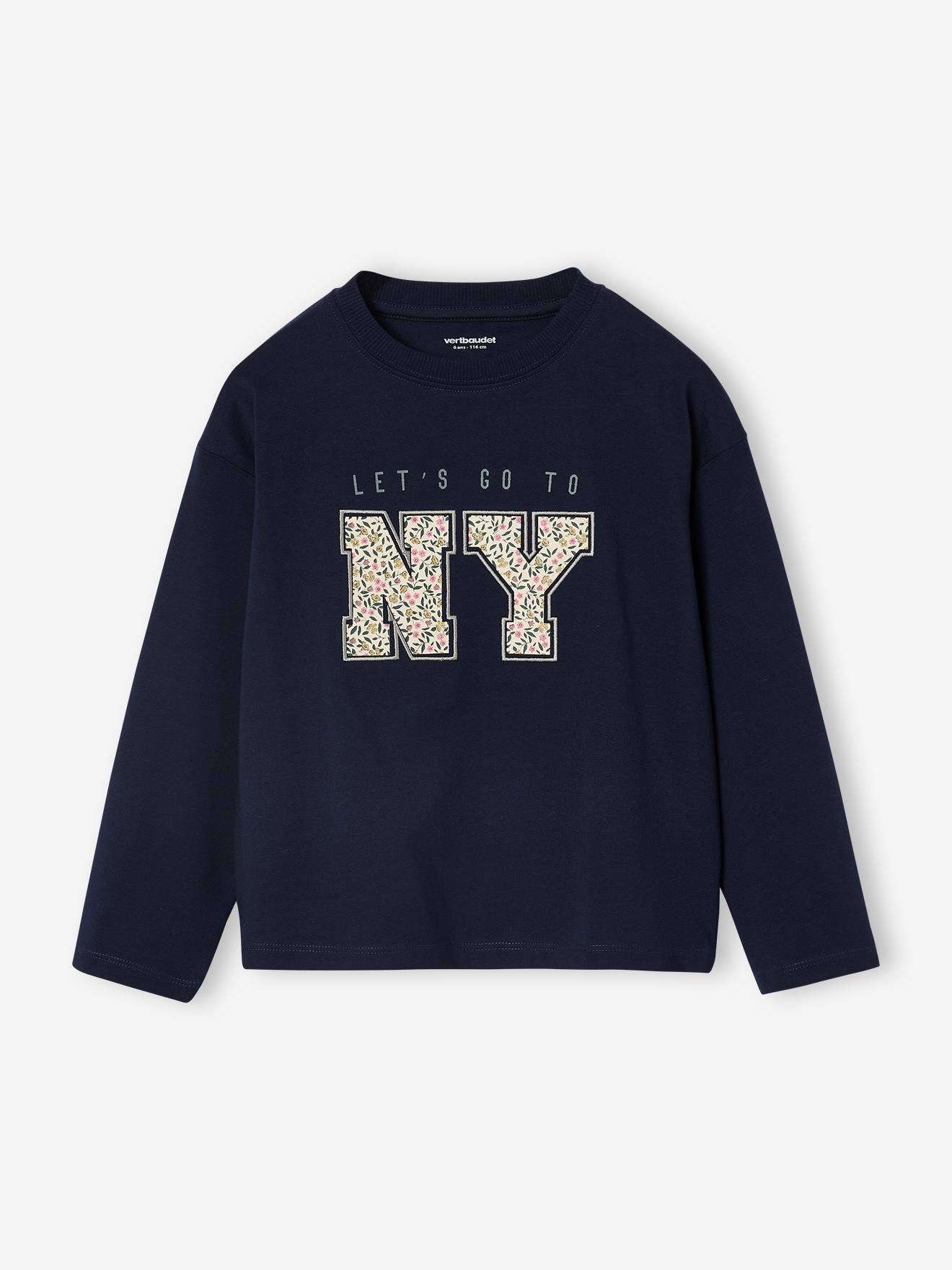 Vertbaudet T-shirt Met Lange Mouwen En Letters Voor Meisjes Marineblauw