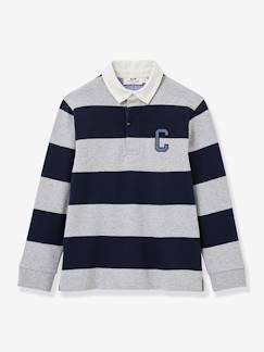 Jongens-Trui, vest, sweater-Sweater-Geruite rugby polo voor jongens van biologisch katoen CYRILLUS