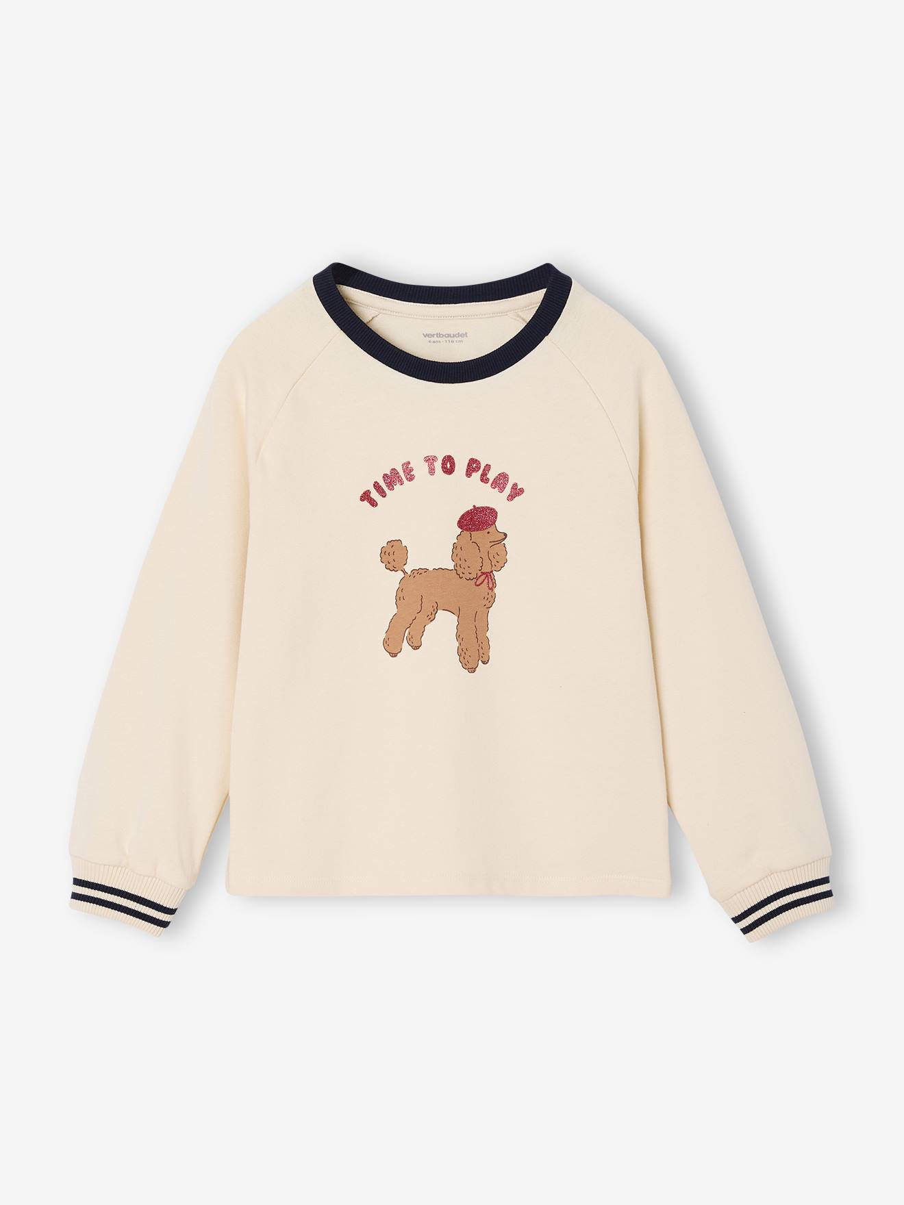 Vertbaudet T-shirt Met Hondenmotief, Glitterdetails, Lange Mouwen Voor Meisjes Vanille