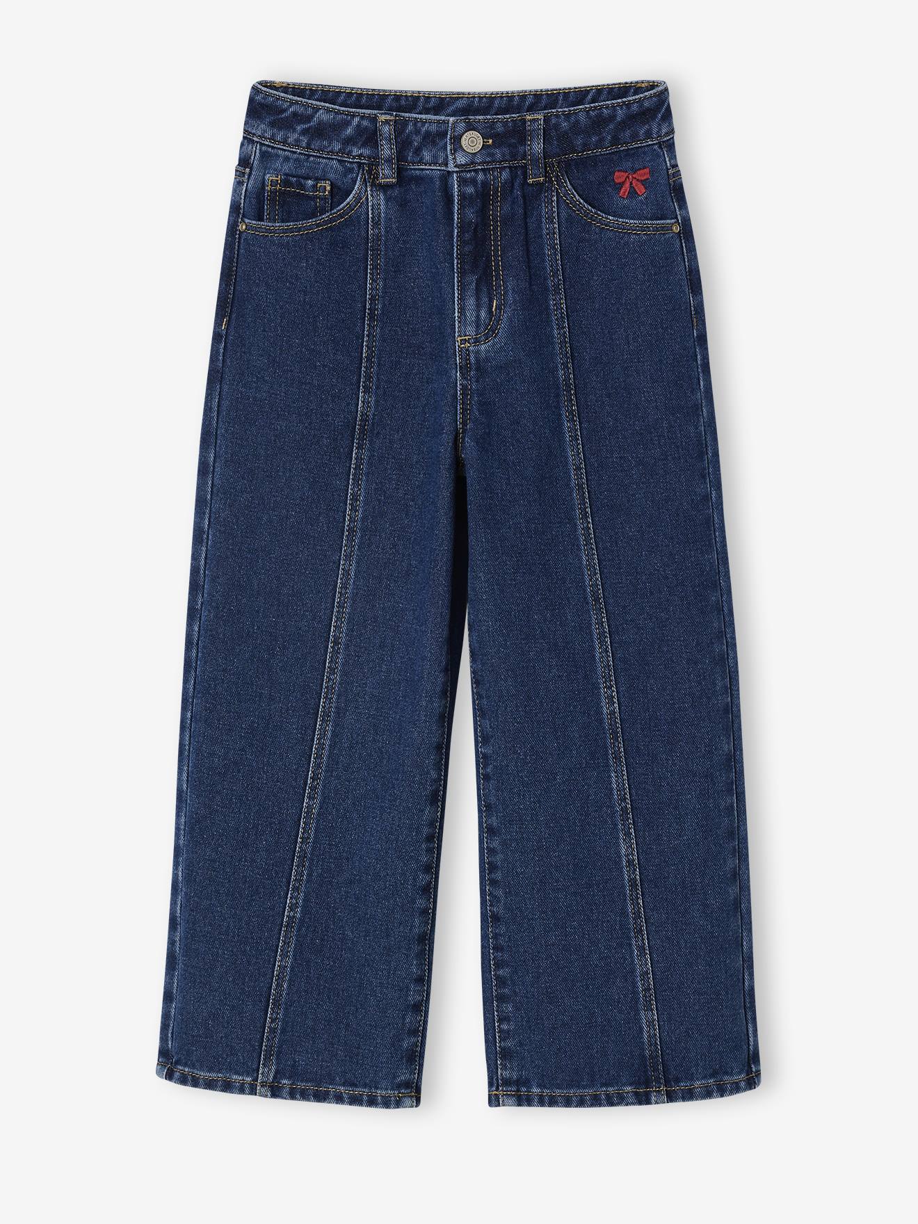 Vertbaudet Wijde Jeans Met Stiksel Aan De Voorkant Voor Meisjes Middenblauw