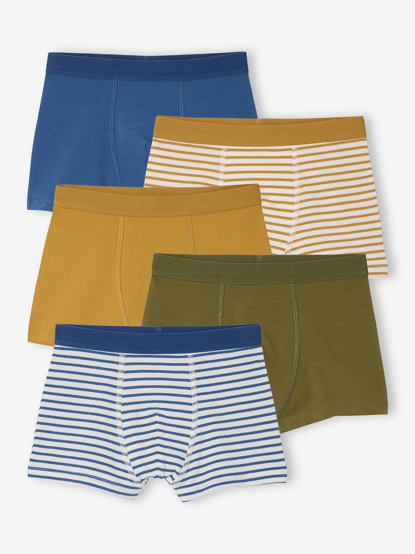 Vertbaudet Set Van 5 Boxershorts Voor Jongens, Effen En Gestreept Meerkleurig