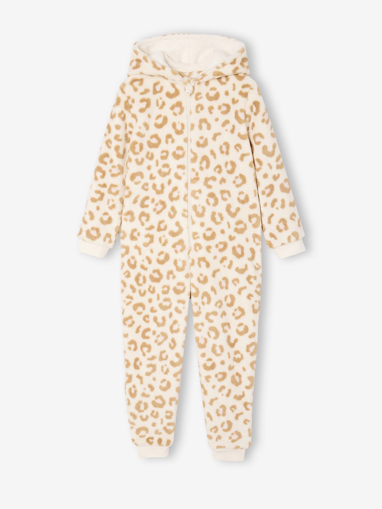 Vertbaudet Meisjespyjama Jumpsuit Met Luipaardprint Van Sherpa Beige