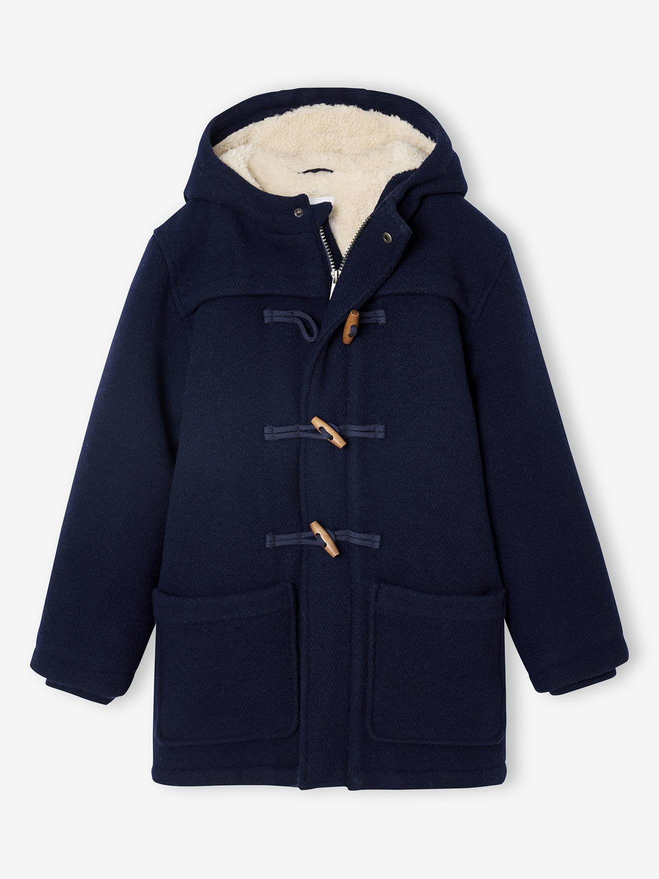 Vertbaudet Dufflejas Voor Jongens Van Wollen Stof Met Sherpavoering Marineblauw