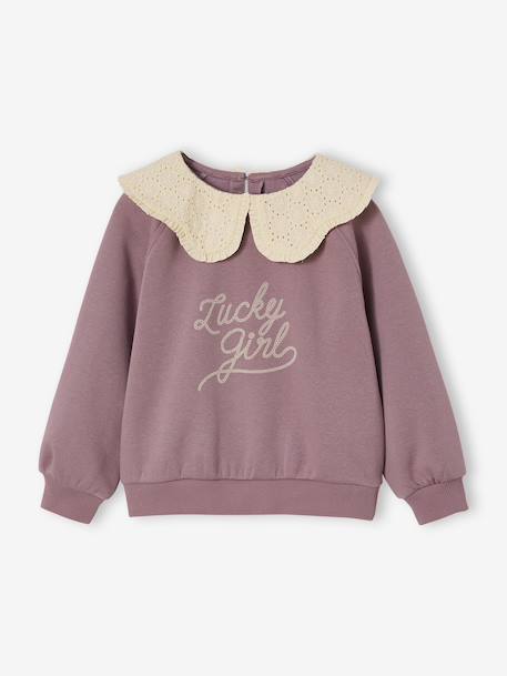 Fille-Pull, gilet, sweat-Sweat-Sweat fille col brodé message flock velours