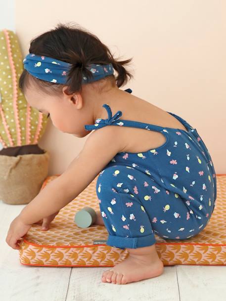 Ensemble Combinaison Et Bandeau Bebe Fille En Molleton Bleu Petrol Imprime Bebe