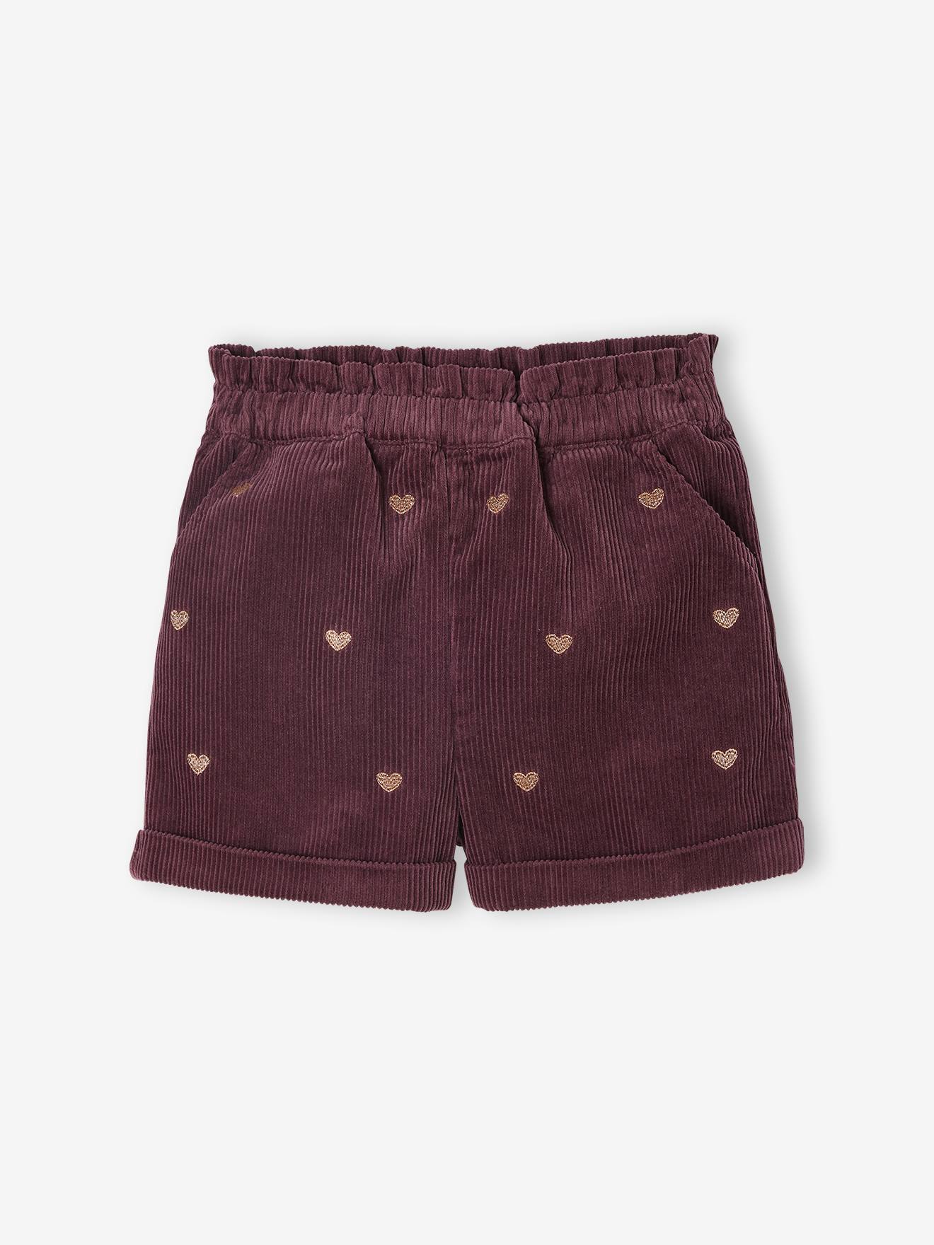 Vertbaudet Short En Fluweel / Velours Meisjes Detail Harten Met Glanzende Borduursels Pruim