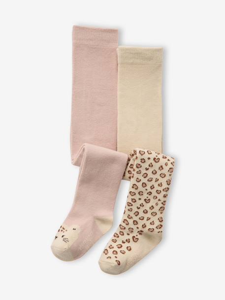 Bébé-Lot De 2 Collants Bébé Fille A Motifs Léopard Un lot de 2 collants bébé fille à motifs léopard all over et à tête de léopard sur le dessus des pieds.