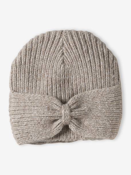 Fille-Bonnet fille en maille côtelée avec noeud fantaisie