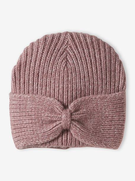 Fille-Bonnet fille en maille côtelée avec noeud fantaisie