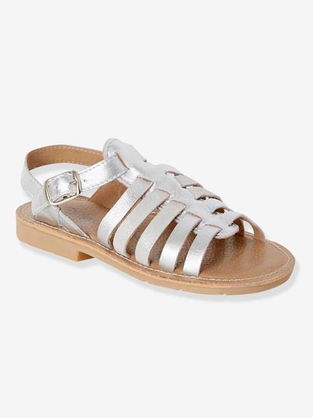 Leren sandalen voor meisjes COGNAC+ROZE+ZILVER - vertbaudet enfant 